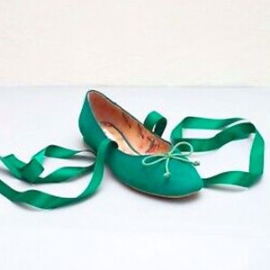 Green Ballet Flats with Ribbon Ties NWOT